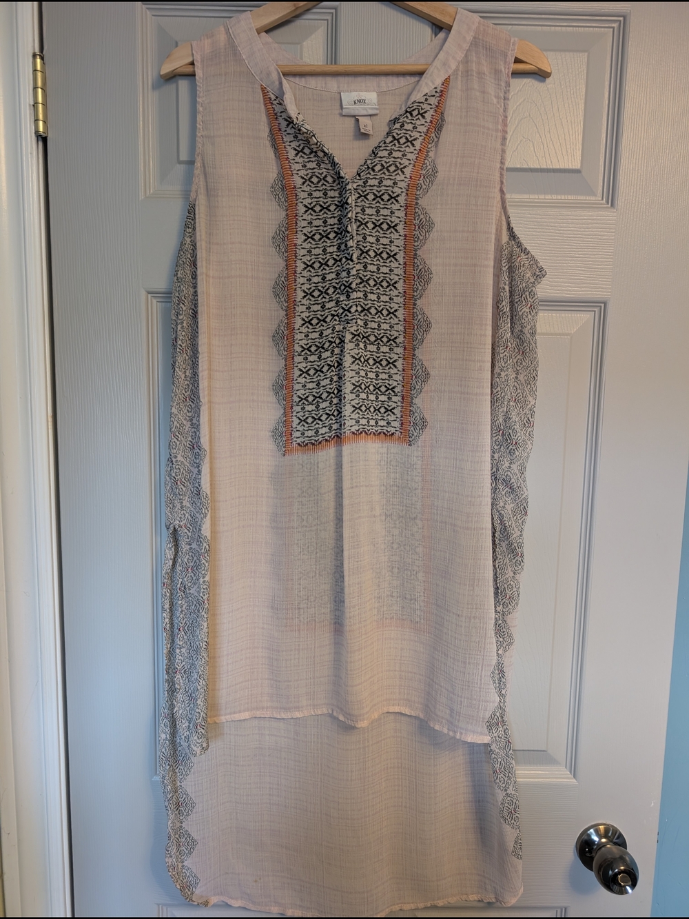 Knox Rose Blush Pink Sleeveless Embroidered Tunic with Black & Orange Accents